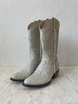 Vintage White Ostrich Leather Cowboy Boots with Lace-Up Detail M6.5/W8 - We Thieves
