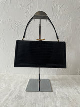 Vintage 50s/60s Black Snakeskin/Lizard Handbag with Gold Bamboo Clasp - We Thieves