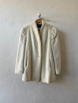 Vintage Jacques St Laurent White Faux-Fur Herringbone Pattern Coat M
