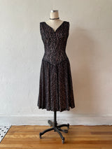 Vintage 1960s Black Lace Cocktail Dress with Pink Base M