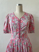 Vintage 80s Laura Ashley Pink Floral Cotton Maxi Dress XS/S - We Thieves