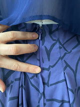 Vintage Alberta Ferretti Indigo/Purple Dual Fabric Rose Print Midi Dress M