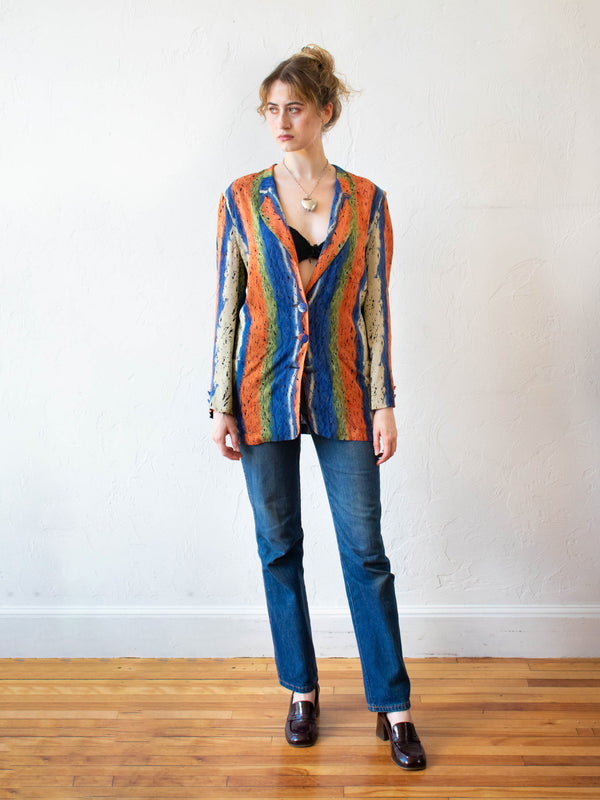 Vintage Krizia Silk Striped Blazer M/L