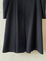Vintage 60s Celine Navy Wool Coat with Leather Trim S/M