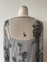 Vintage Silvery Grey Mesh Dress with Floral Beading S/M