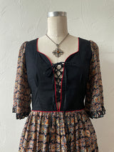 Vintage 70s Damina Black Paisley Lace-Up Bodice Boho Dress S - We Thieves
