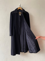 Vintage 60s Celine Navy Wool Coat with Leather Trim S/M