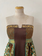 Vintage Nicole Miller Silk Brocade Strapless Mini Dress in Brown/Gold/Teal XS - We Thieves