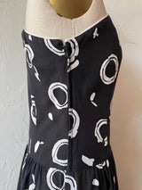 Vintage Black & White Circle Print One-Shoulder Cotton Dress M - We Thieves