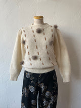 Vintage Novelty Cream Sweater with Pom Poms S - We Thieves