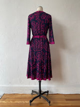 Vintage 1960s Bessi Italian Designer Navy & Hot Pink Silk Jersey Dress M - We Thieves