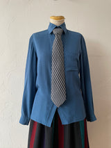 Vintage Gucci GG Logo Blue Silk Jacquard Blouse XS/S