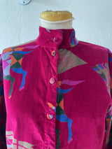 Vintage 80s Chacok Novelty Deep Magenta Velvet Blouse M