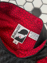 Vintage 1980s Red Patterned Silk and Black Pleather Skirt S - We Thieves