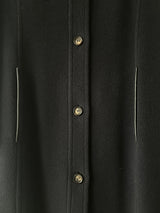 Vintage 60s Celine Navy Wool Coat with Leather Trim S/M