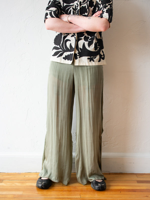 Vintage Muted Olive Genny Sheer Silk Palazzo Pant M - We Thieves