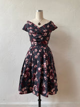 Vintage 50s Harvey Berin Black Floral Silk Fit And Flare Dress S/M - We Thieves