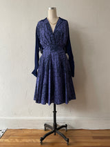 Vintage Alberta Ferretti Indigo/Purple Dual Fabric Rose Print Midi Dress M