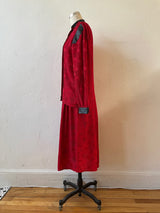 Vintage 1980s Red Patterned Silk and Black Pleather Skirt S - We Thieves