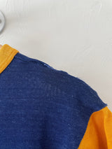 Vintage 1970s Blue and Yellow Thrashed Ringer T-Shirt S/M - We Thieves