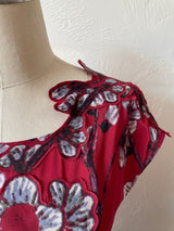 Vintage Vivienne Tam Red & Black Silk Dress with Floral Appliqué S/M - We Thieves