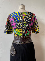 Vintage Moschino Silk "HAPPY" Graphic Print Crop Top S - We Thieves