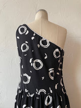 Vintage Black & White Circle Print One-Shoulder Cotton Dress M - We Thieves