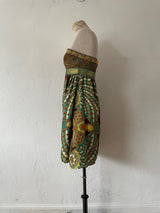 Vintage Nicole Miller Silk Brocade Strapless Mini Dress in Brown/Gold/Teal XS - We Thieves