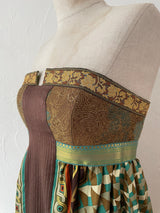 Vintage Nicole Miller Silk Brocade Strapless Mini Dress in Brown/Gold/Teal XS - We Thieves