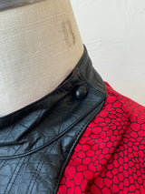Vintage 1980s Red Patterned Silk and Black Pleather Blouse S - We Thieves