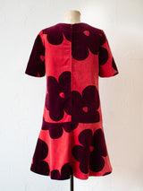 Vintage 1960s Marimekko Red and Burgundy Mod Floral Dress S/M