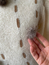 Vintage Novelty Cream Sweater with Pom Poms S - We Thieves