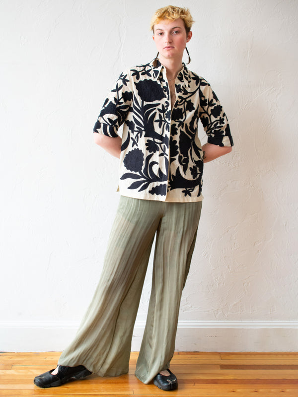 Vintage Muted Olive Genny Sheer Silk Palazzo Pant M - We Thieves