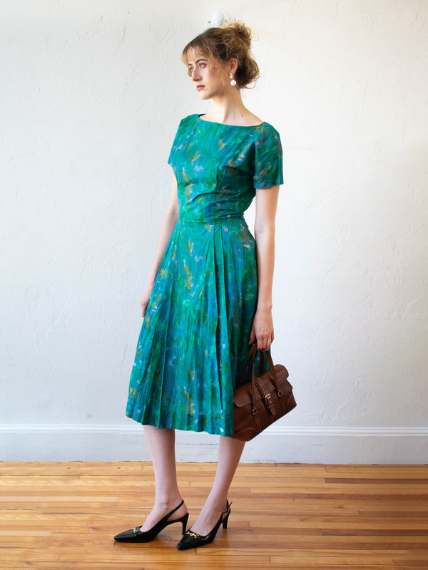 Vintage 1960s Handmade Monet Watercolor Dress S - We Thieves
