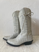 Vintage White Ostrich Leather Cowboy Boots with Lace-Up Detail M6.5/W8 - We Thieves