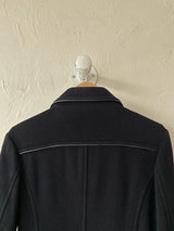 Vintage 60s Celine Navy Wool Coat with Leather Trim S/M