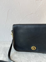 Vintage 90s Coach Black Leather Companion Flap Handbag