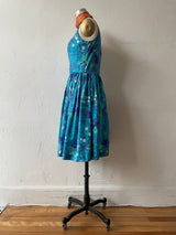 Vintage 60s Hawaiian Kalama Sportswear Blue/Green Fit+Flare Dress S/M - We Thieves