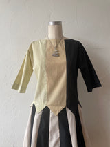 Vintage 60s Cream/Beige/Black Cotton Blouse with Dagger Hem S - We Thieves