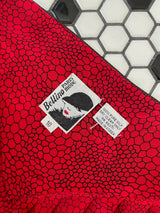 Vintage 1980s Red Patterned Silk and Black Pleather Blouse S - We Thieves