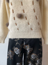 Vintage Novelty Cream Sweater with Pom Poms S - We Thieves