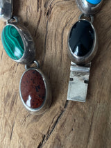Vintage Mexican Artisan Made Multistone Sterling Silver Bracelet - We Thieves
