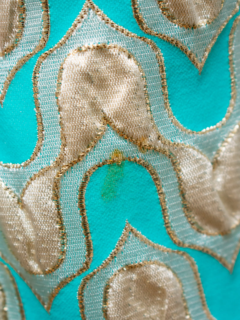 Vintage 1968 Saks Fifth Ave Turquoise & Gold Lamé Brocade Gown XS/S - We Thieves