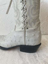 Vintage White Ostrich Leather Cowboy Boots with Lace-Up Detail M6.5/W8 - We Thieves