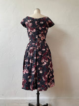 Vintage 50s Harvey Berin Black Floral Silk Fit And Flare Dress S/M - We Thieves