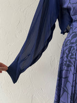 Vintage Alberta Ferretti Indigo/Purple Dual Fabric Rose Print Midi Dress M