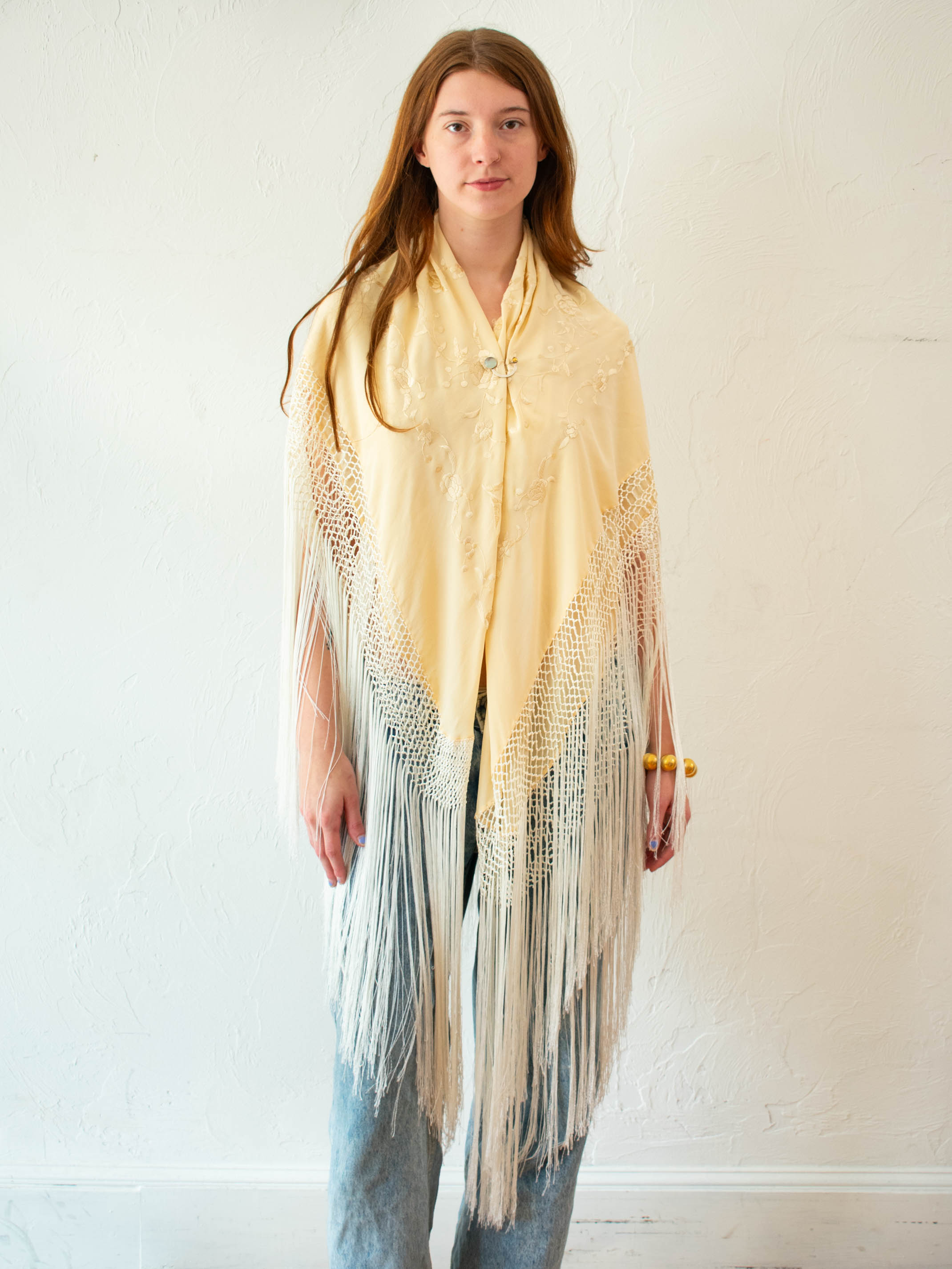 Vintage Embroidered Champagne Silk Piano Shawl – We Thieves