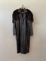 Vintage Carol Little Brown Leather & Animal Print Fur Cape Coat Large - We Thieves