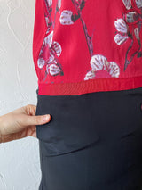 Vintage Vivienne Tam Red & Black Silk Dress with Floral Appliqué S/M - We Thieves