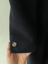 Vintage 60s Celine Navy Wool Coat with Leather Trim S/M